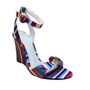NWT Alexandre Birman Clarita Wedge Multicolor Sandals 39.5 / 8.5 Rainbow Stripes